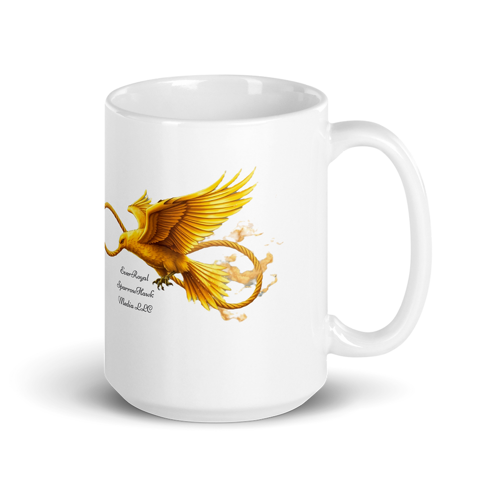White Magnet coffee mug with golden phoenix design