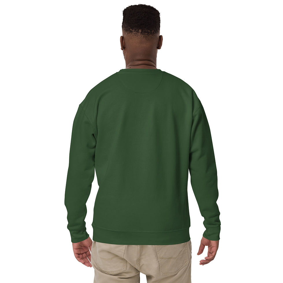 Thumbnail: Back view of a person wearing a forest green sweatshirt