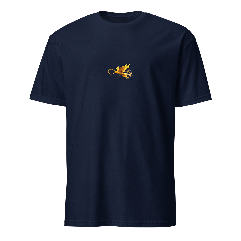 Thumbnail: Navy blue Magnet t-shirt with a small gold logo on the chest