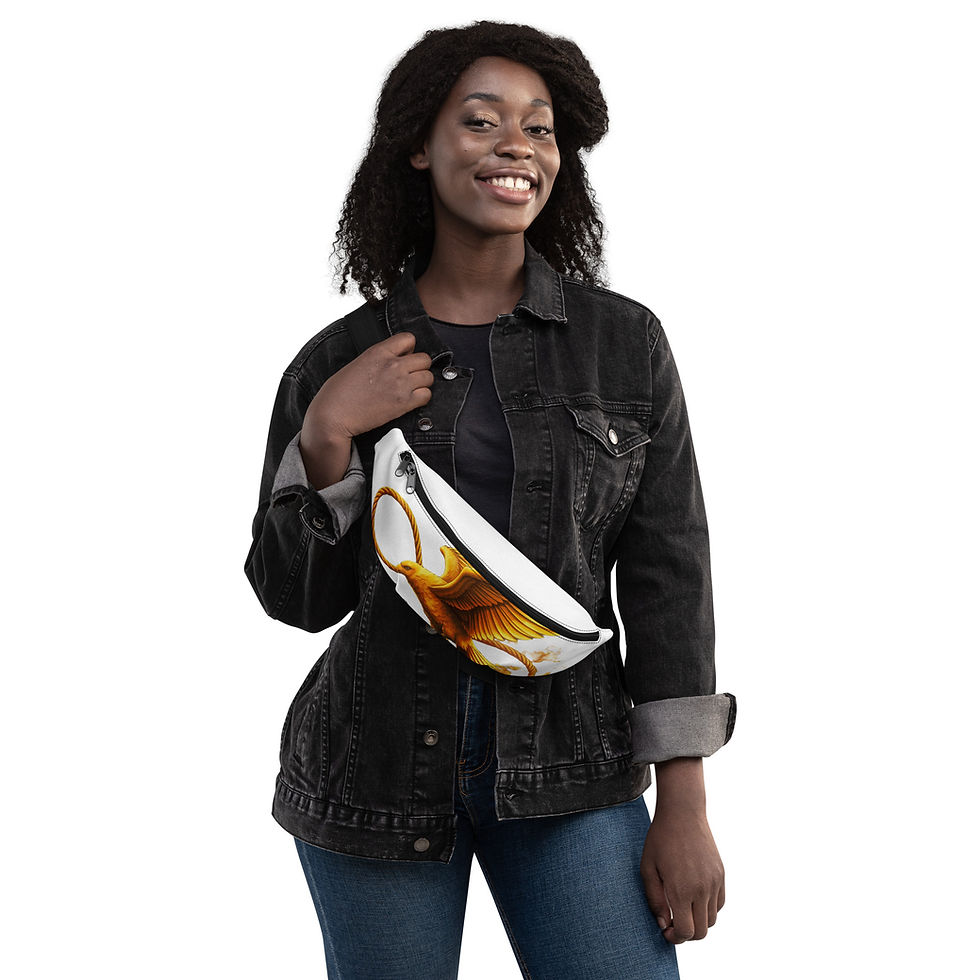 Woman wearing a Fanny Pack with a gold circle design
