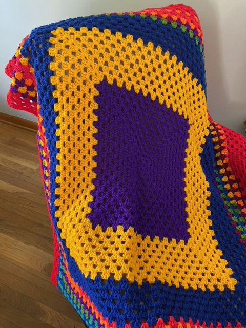 Thumbnail: Giant Granny Square Throw Favorite Stripe Colors