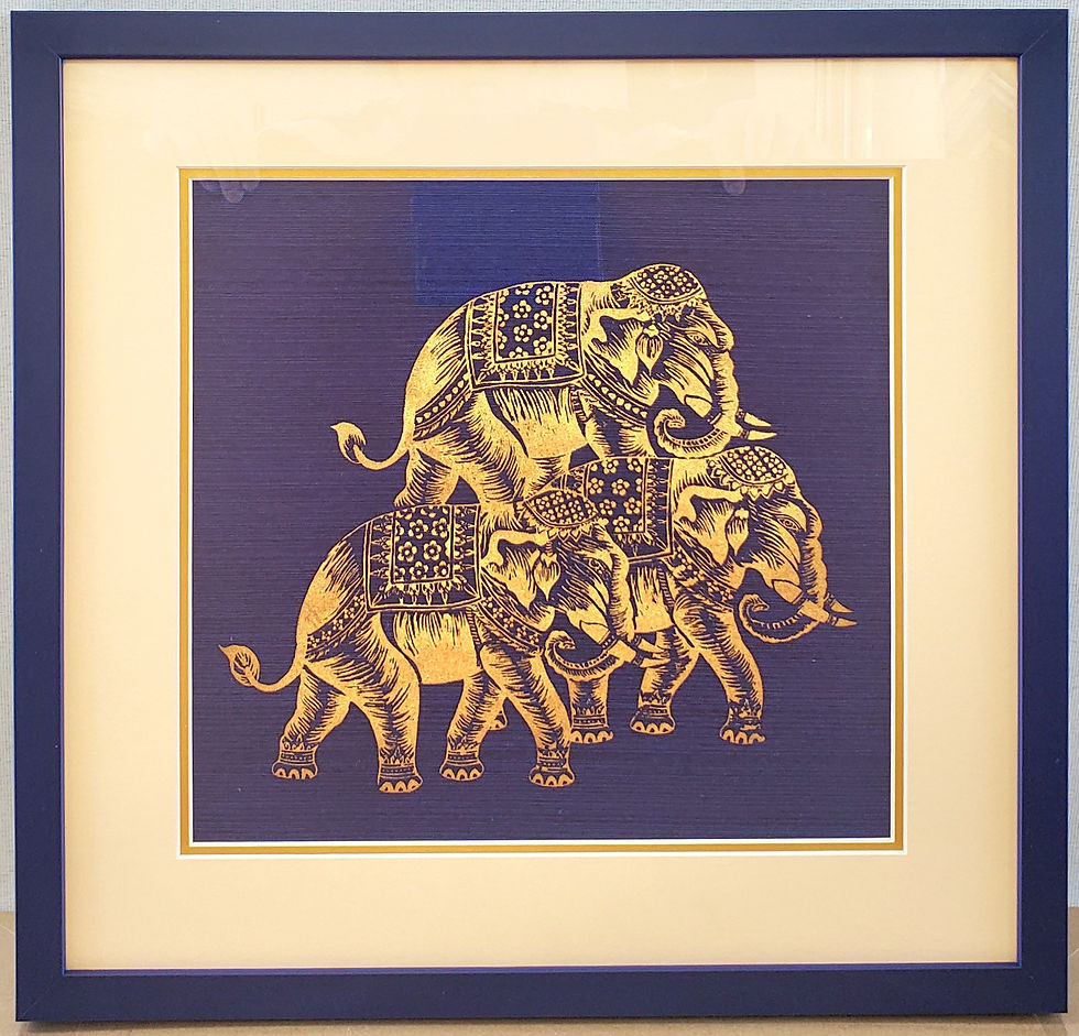 Print On Fabric Gold Indian Elephant Painting Holiday Memorabilia