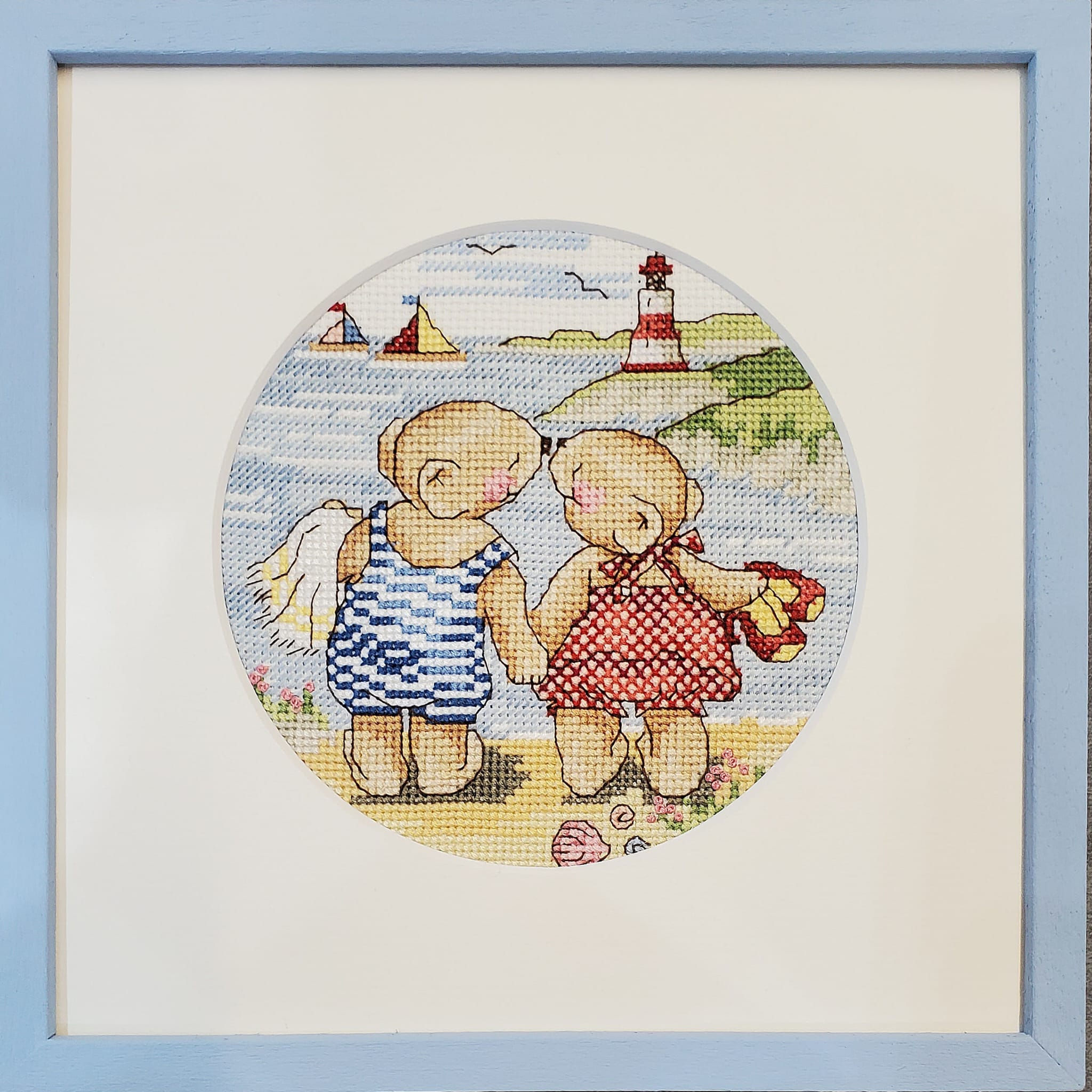 Teddy Bear Cross Stitch Needlework Oval Circle Circular Mount Hobby Craft