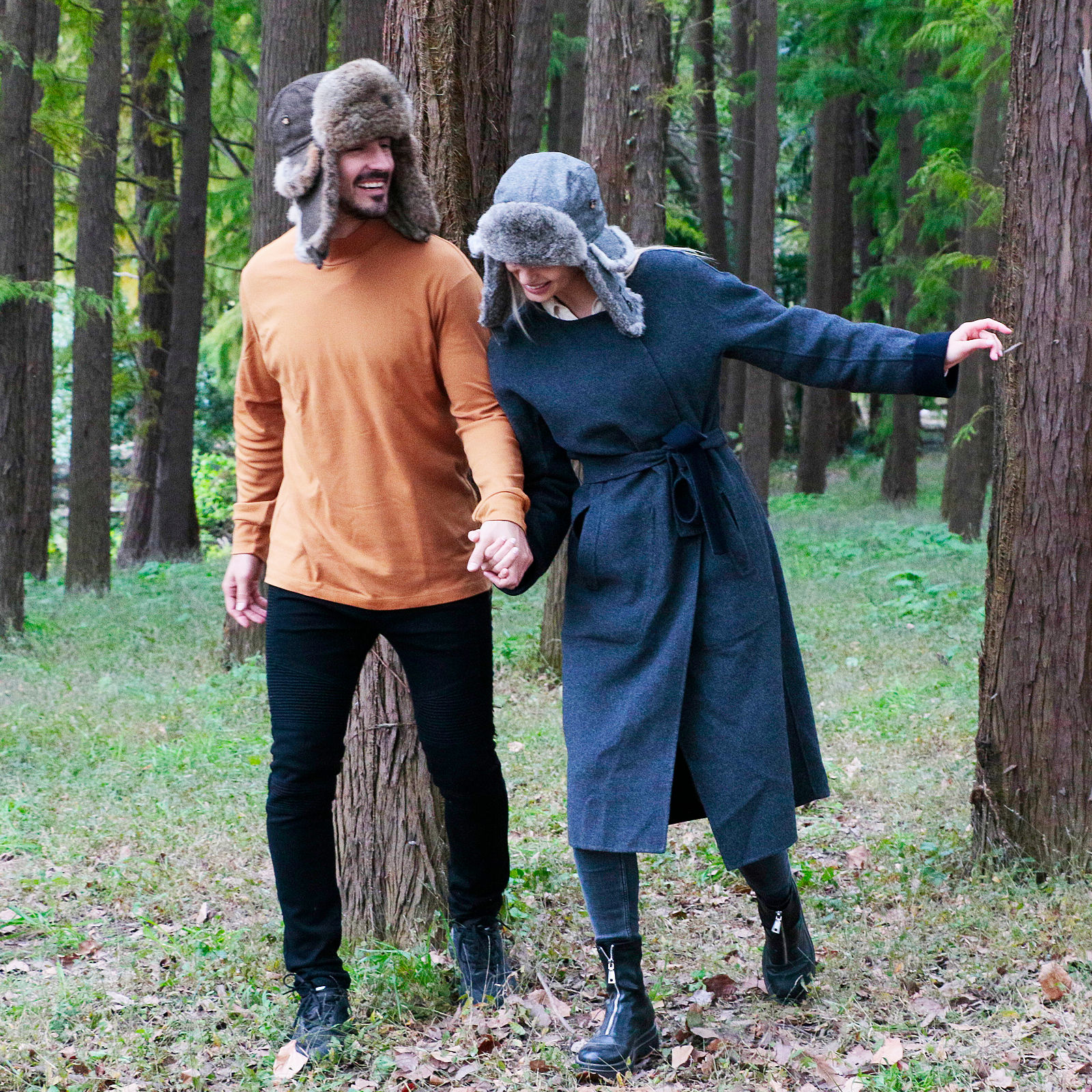 Brown Wool Blend British Herringbone Aviator Trapper Hat with Faux Fur