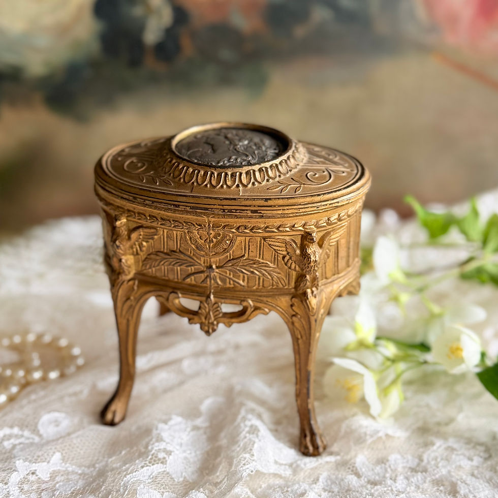 Miniature : Antique ormolu jewel box with original silk lining