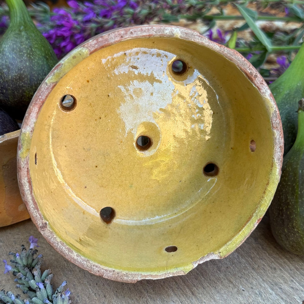 Miniature : Pair of yellow terracotta faisselle cheese strainer mold