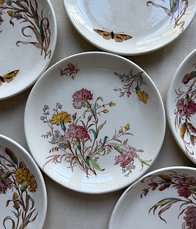 Set of 6 floral polychromatic 19th century cake plates