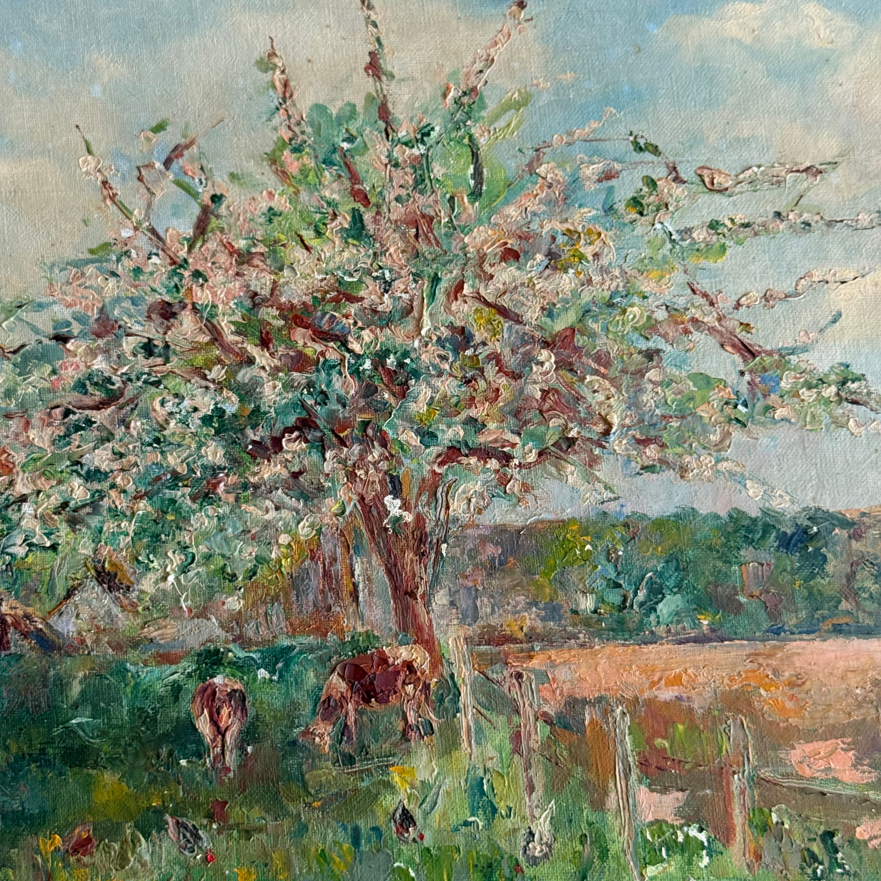 Apple blossom French country oil on canvas painting