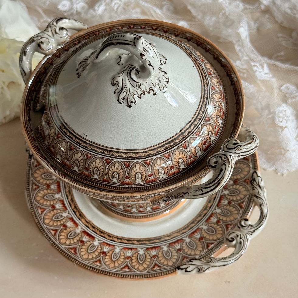 Thumbnail: Rare Victorian English ironstone sauce tureen with original cover