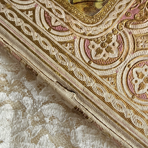 Pink and gold cartonnage book dated 1870 | Quintessentially Fr