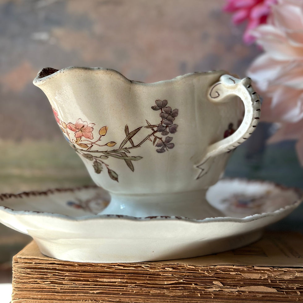 Thumbnail: Delightful sauce boat antique polychrome HB&C