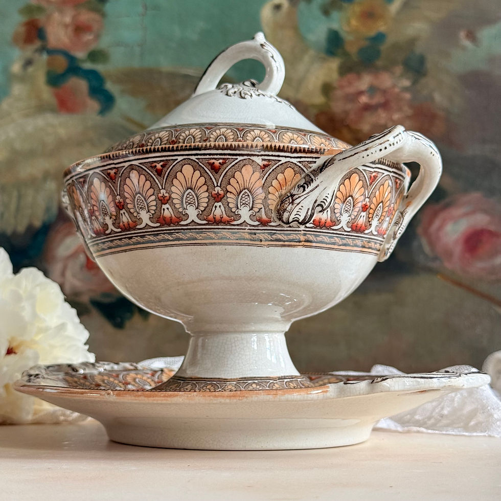 Thumbnail: Rare Victorian English ironstone sauce tureen with original cover