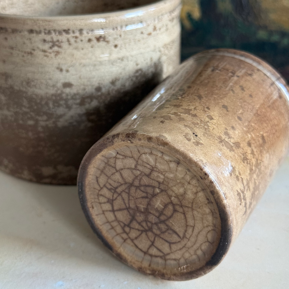 Thumbnail: Collection of 3 gorgeously patinated French confiture pots