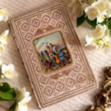 Pink and gold cartonnage book dated 1870