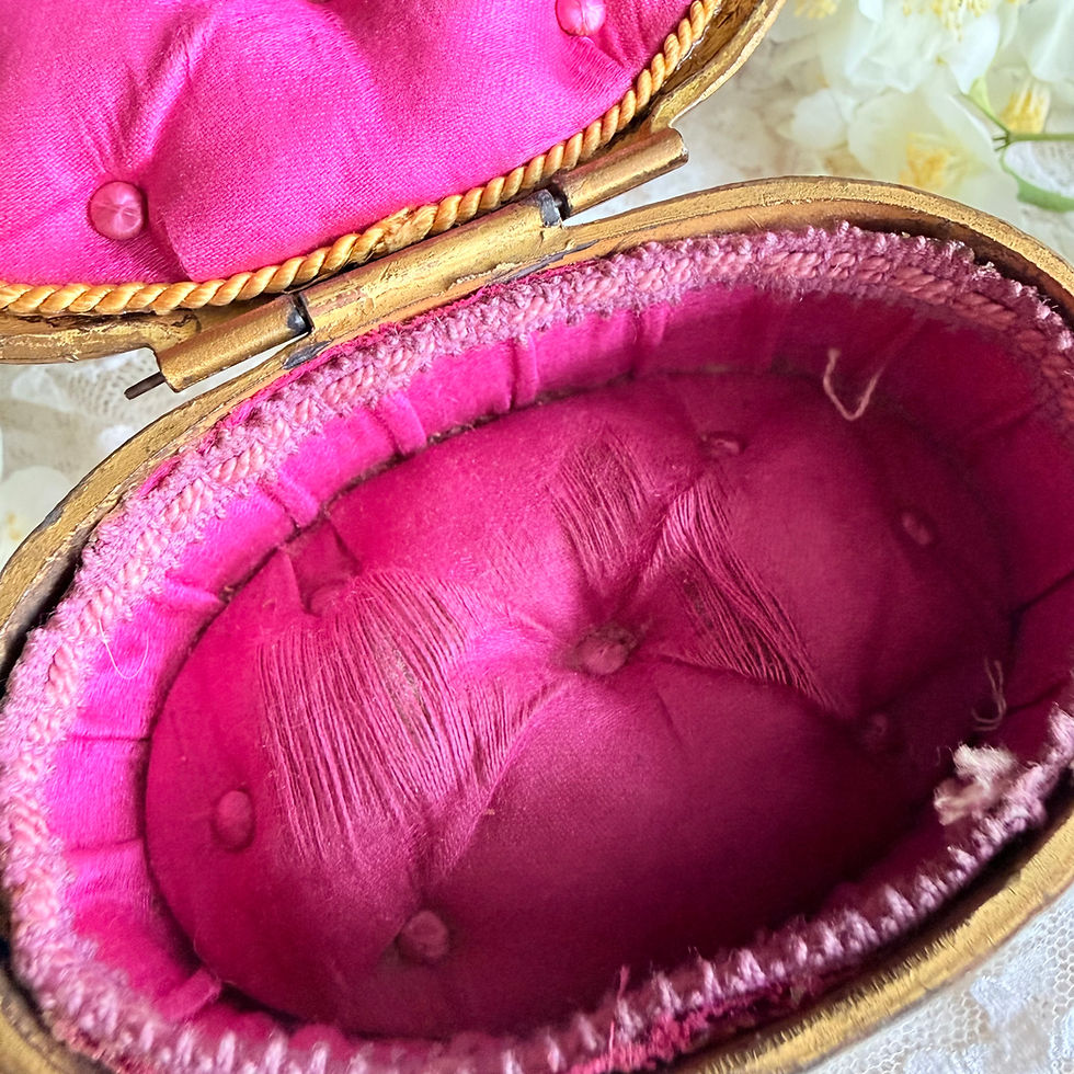 Miniature : Antique ormolu jewel box with original silk lining