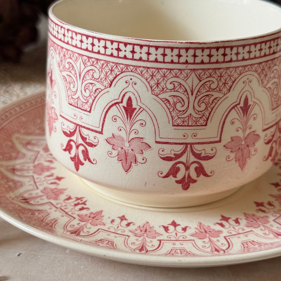 Thumbnail: Pink Sarraguemines Wigram hot chocolate cup and saucer