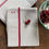 Miniature : Red single strip monogramed French linen torchon kitchen towel