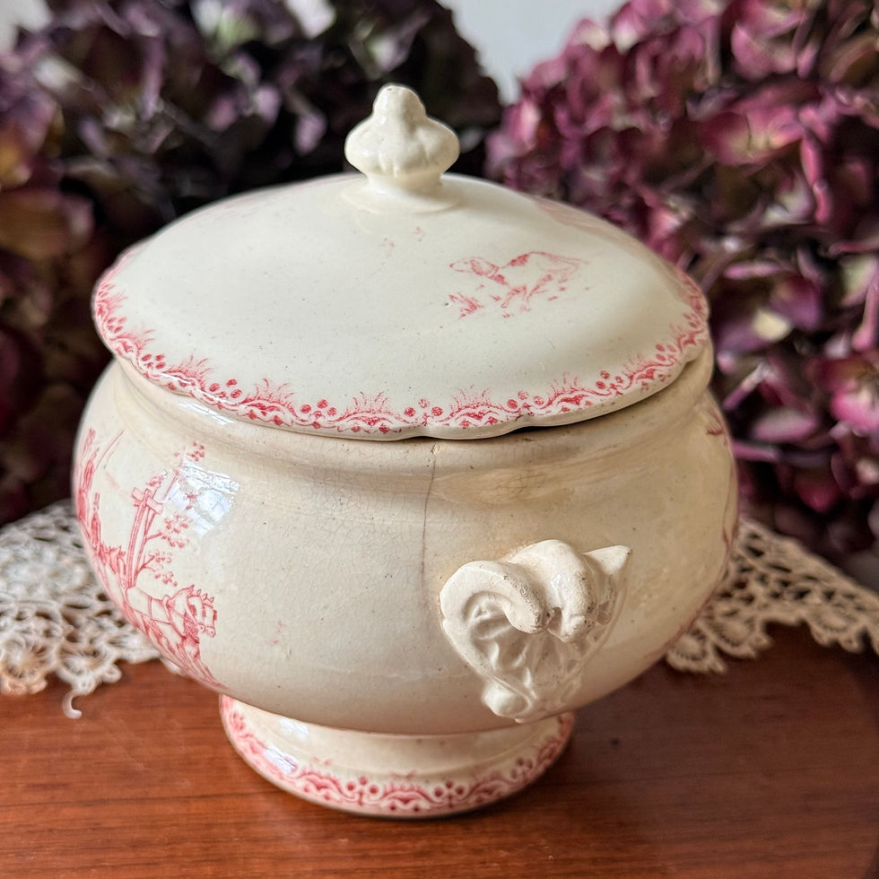 Thumbnail: Child's red transferware toy tureen and lid