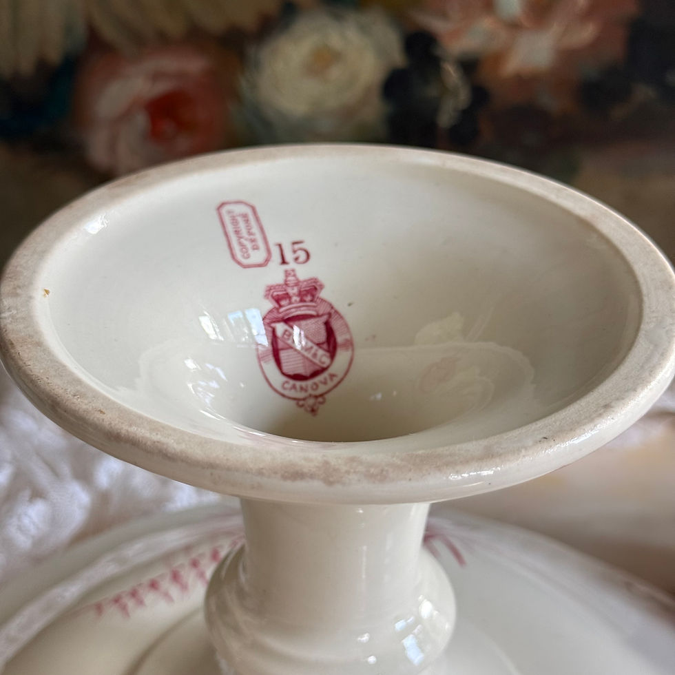Thumbnail: Exceptional Canova pink bird Victorian ironstone compote