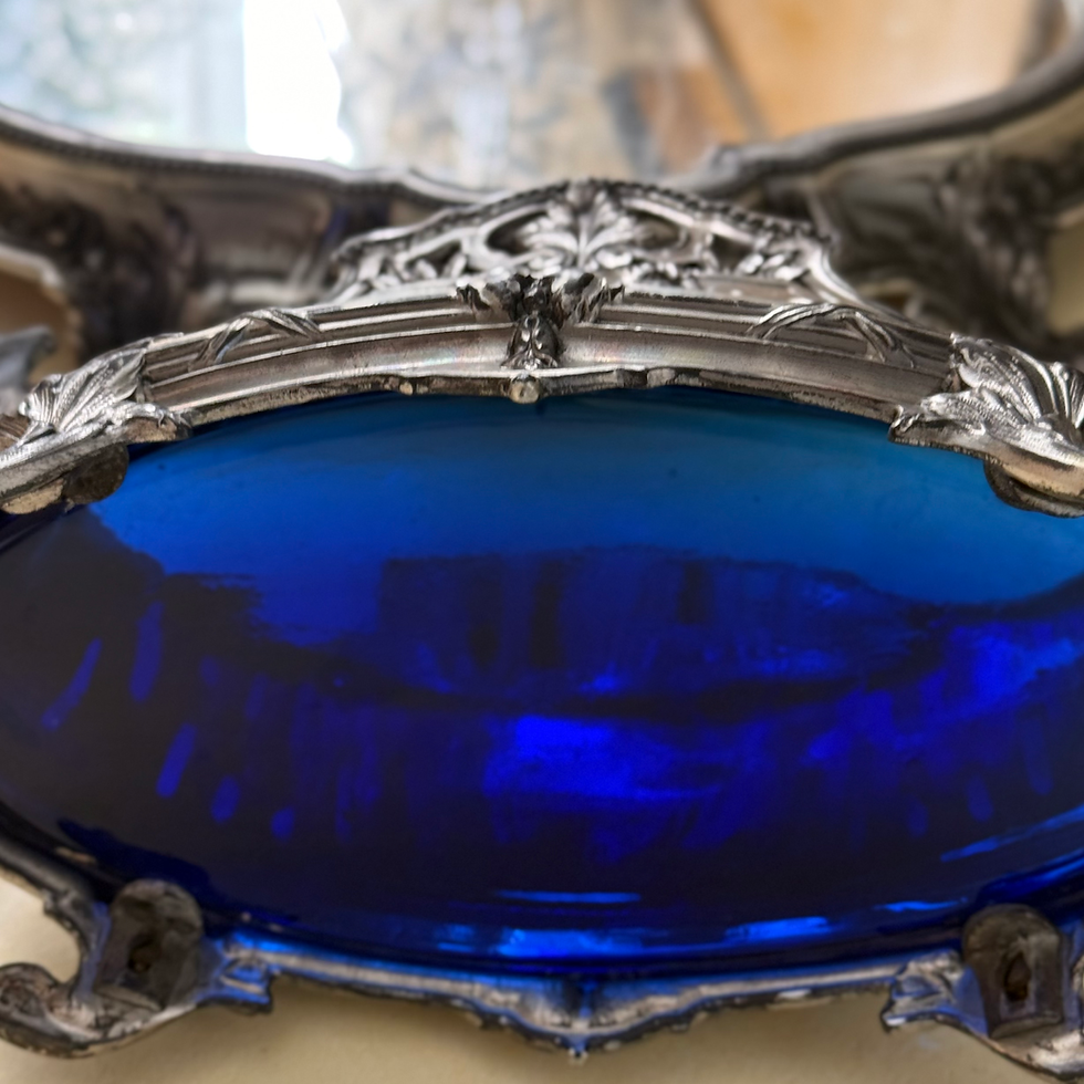 Thumbnail: Belle Epoque jardiniere with original cobalt blue bowl and mirror stand