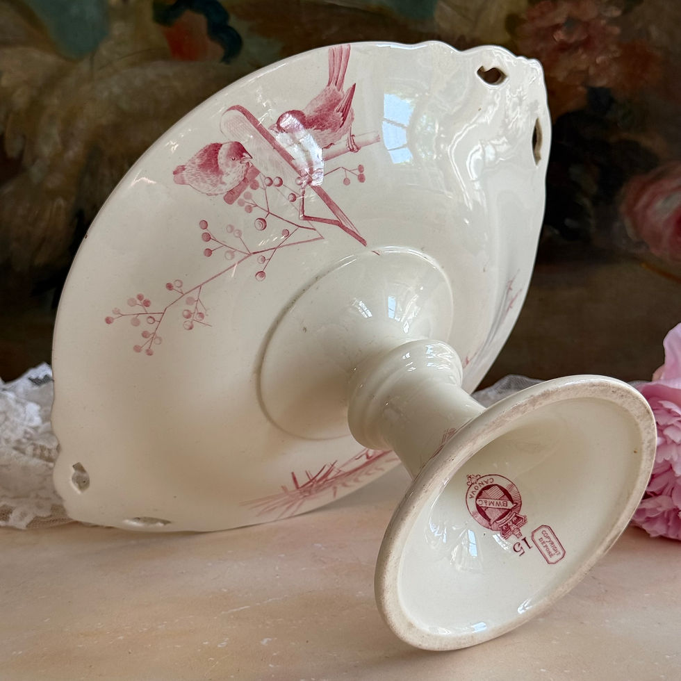 Thumbnail: Exceptional Canova pink bird Victorian ironstone compote