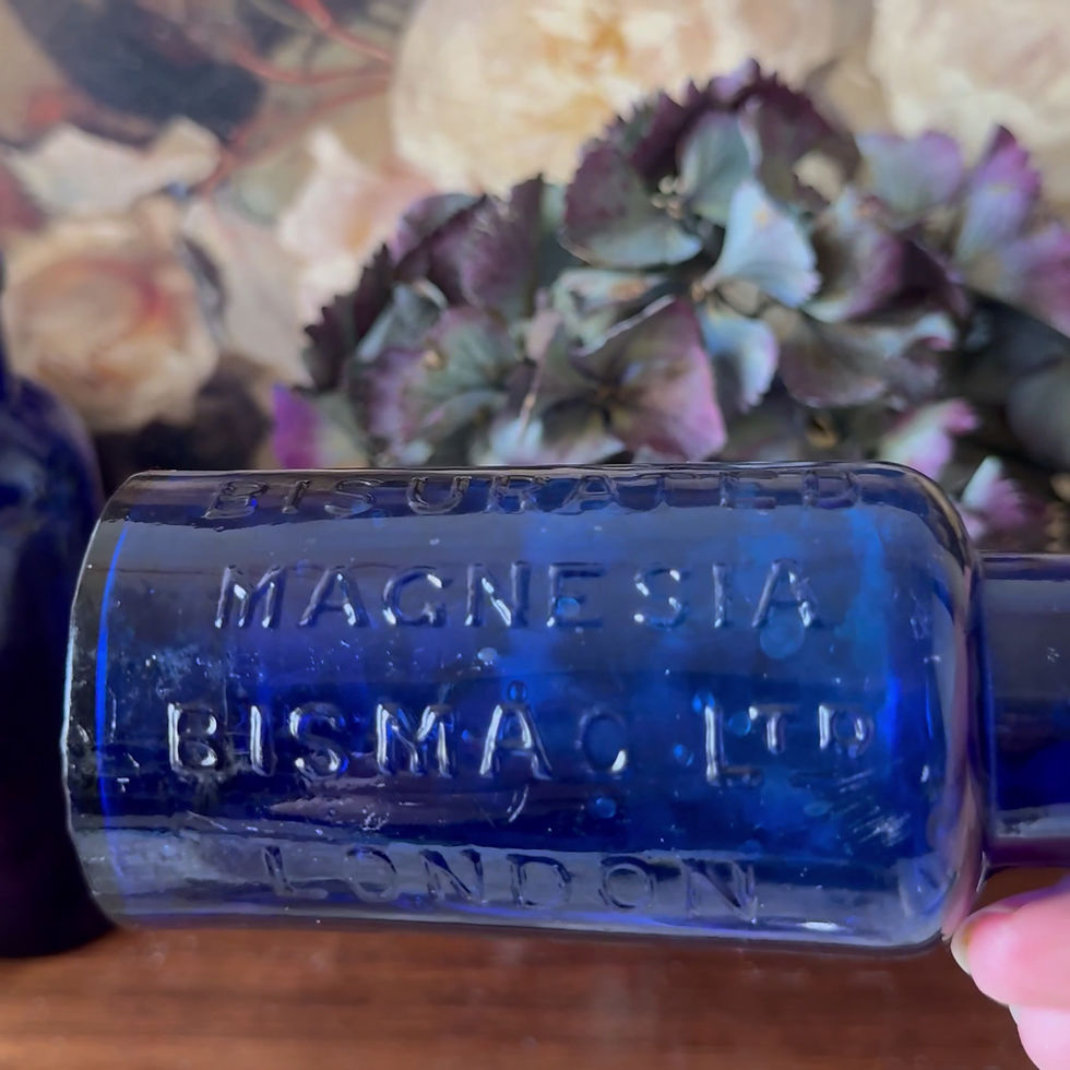 Miniature : Cobalt blue embossed pair of Victorian medicine bottles
