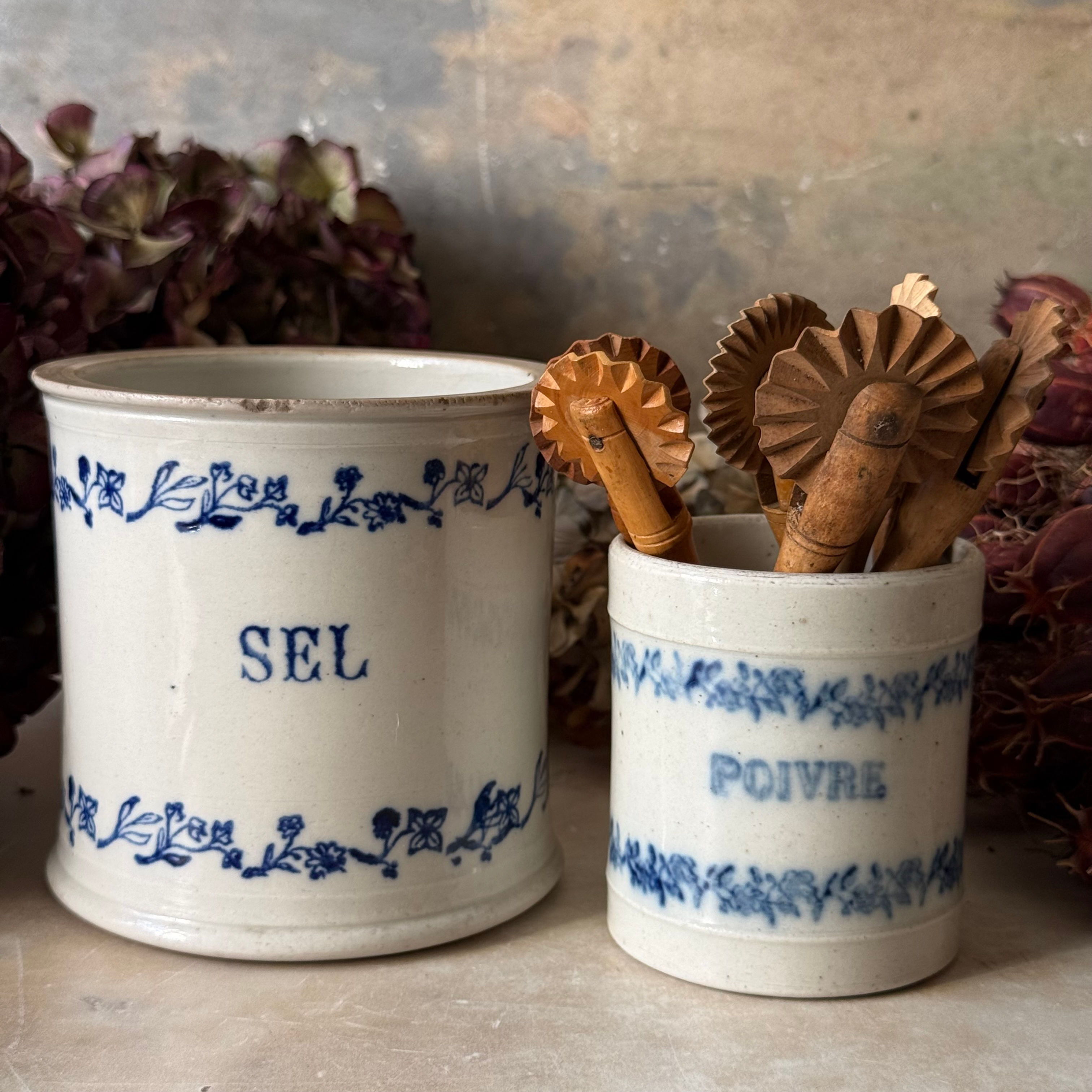 Pair of St Uze mismatched kitchen canisters