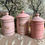 Miniature : Pink French enamel repaired epicerie pots
