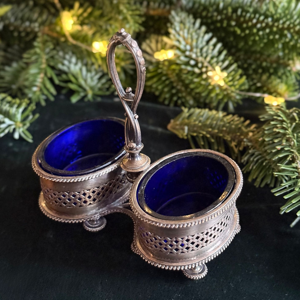 Miniature : Christofle table salts with cobalt blue glass