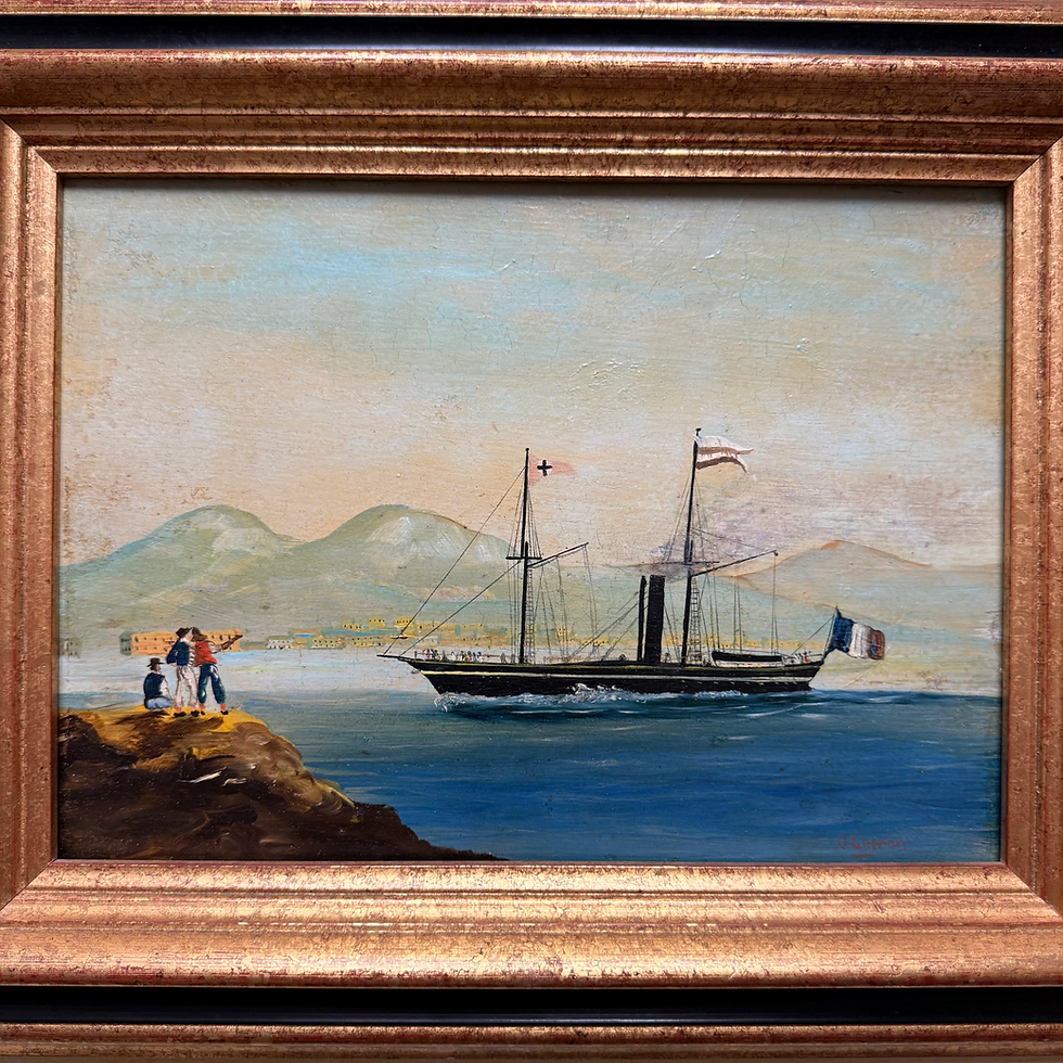Miniature : Antique nautical oil on board in fabulous frame