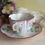Miniature : Exquisite Luneville floral pink chocolate cup and saucer