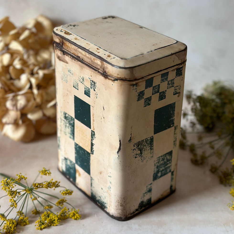 Thumbnail: Heavily patinated French kitchen canisters, set of 3