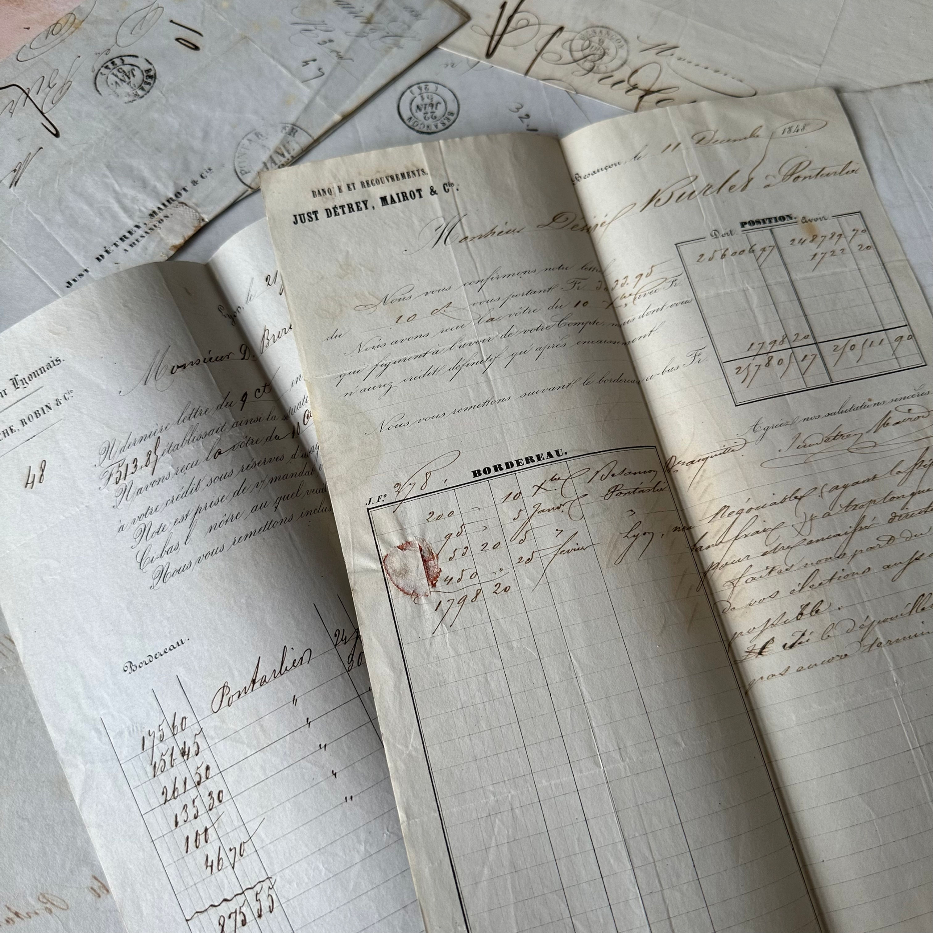 3 French mid 1800s letter invoices