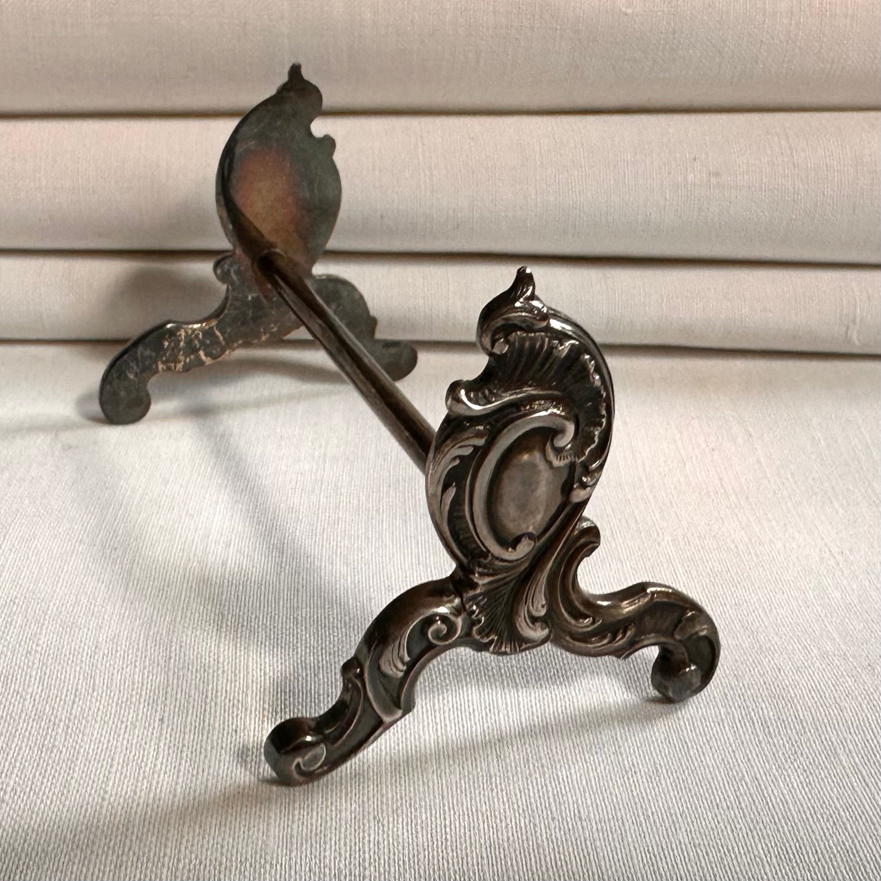 Superb ornate knife rests in French patinated silver plate