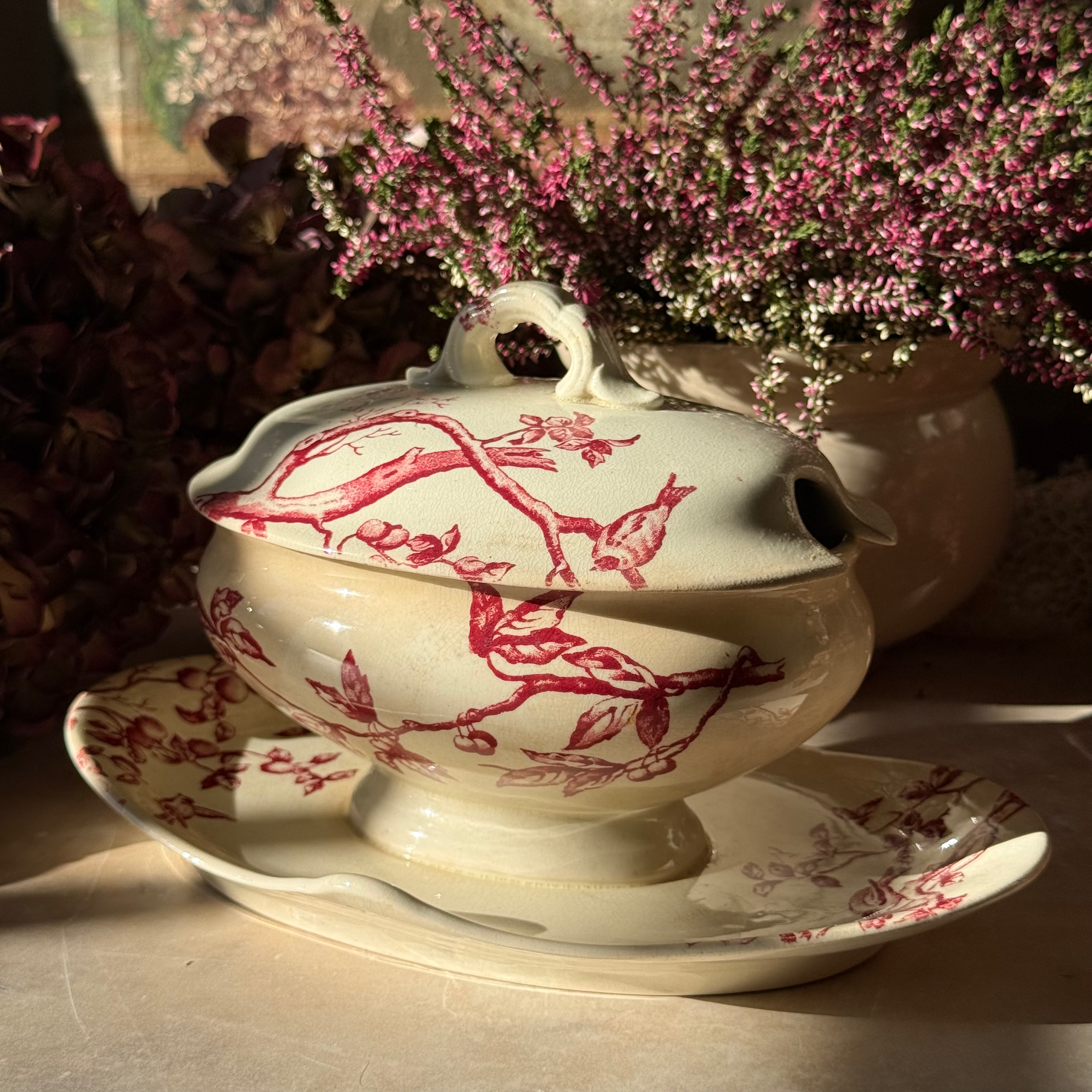 Red bird sauce tureen by JV Bordeaux
