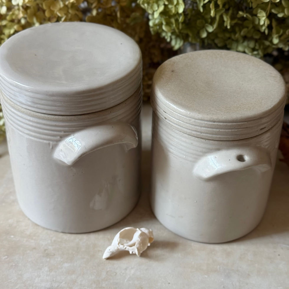 Miniature : Pair of white stoneware preserving or spice pots