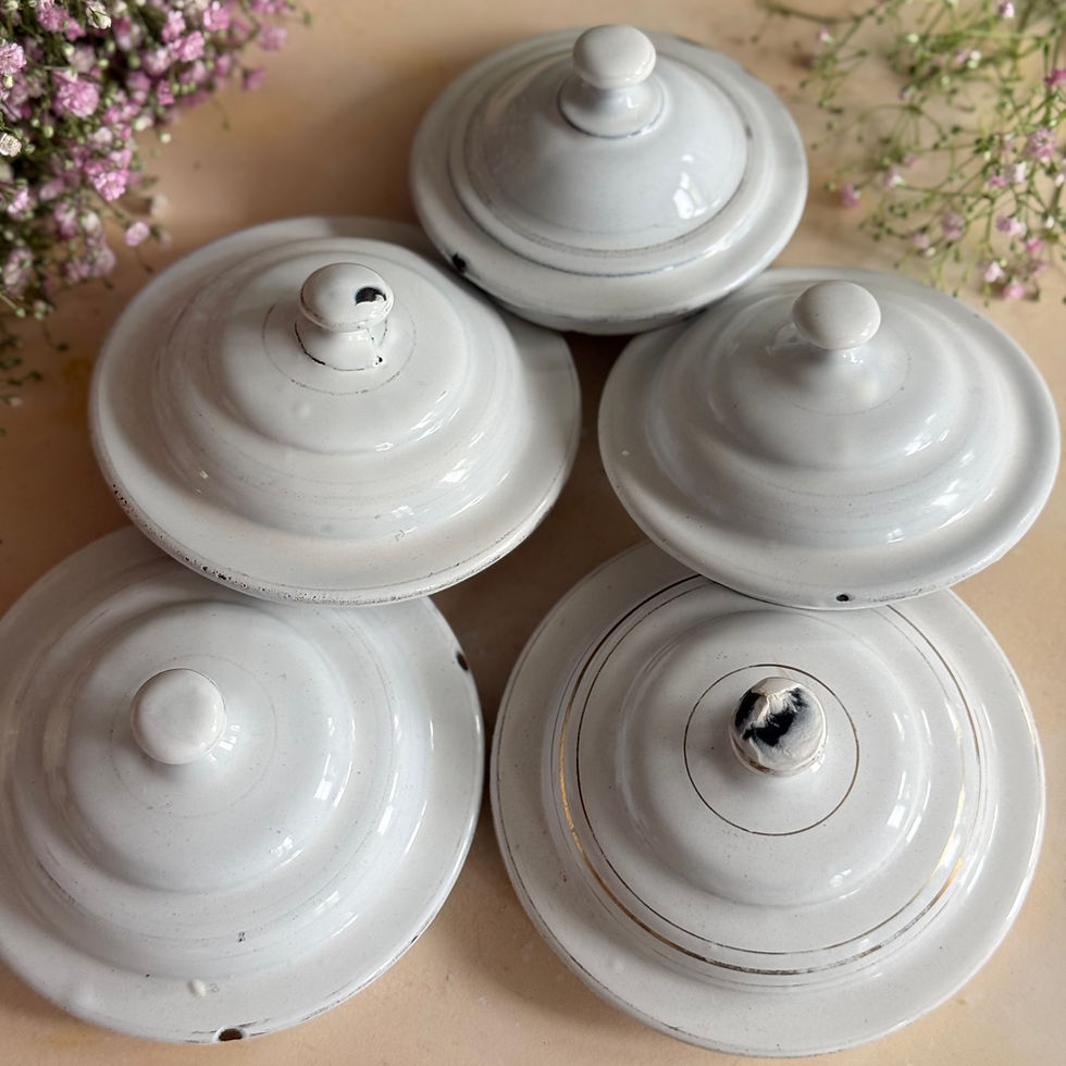 Thumbnail: Charming floral French enamel kitchen canisters set of 5