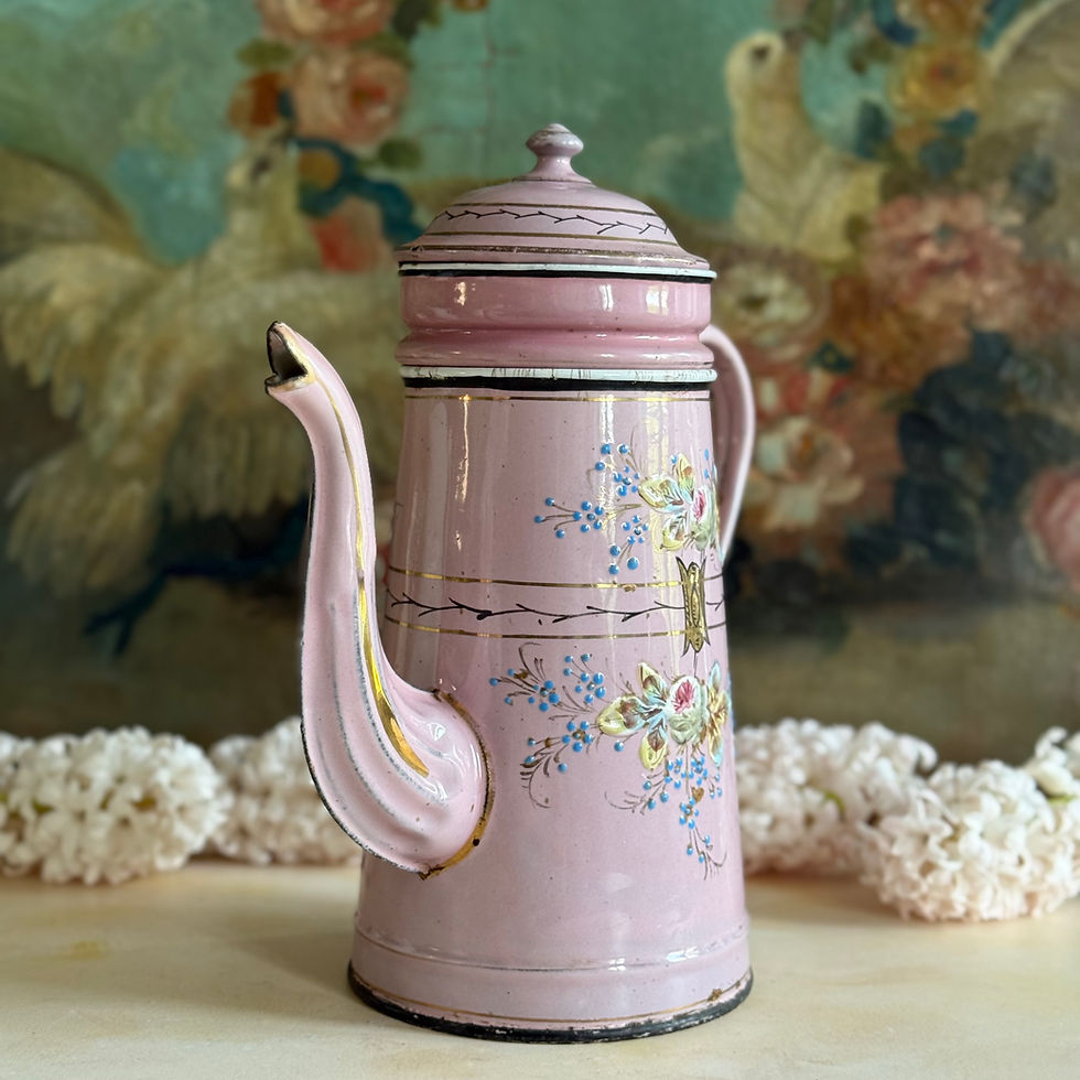 Thumbnail: Superb hand painted pink and gold enamel antique coffee pot