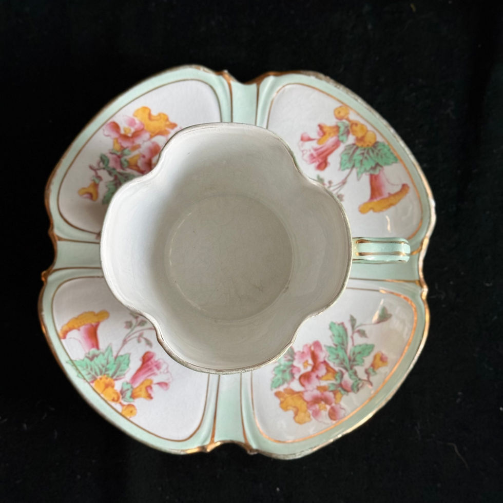 Miniature : Eau de nil floral Luneville cup and saucer