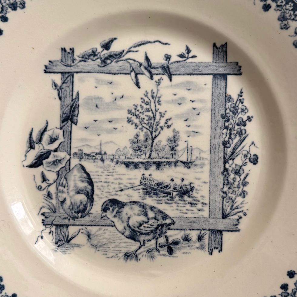 Thumbnail: Blue birds set of cake and serving plates by Salins - 7 pieces
