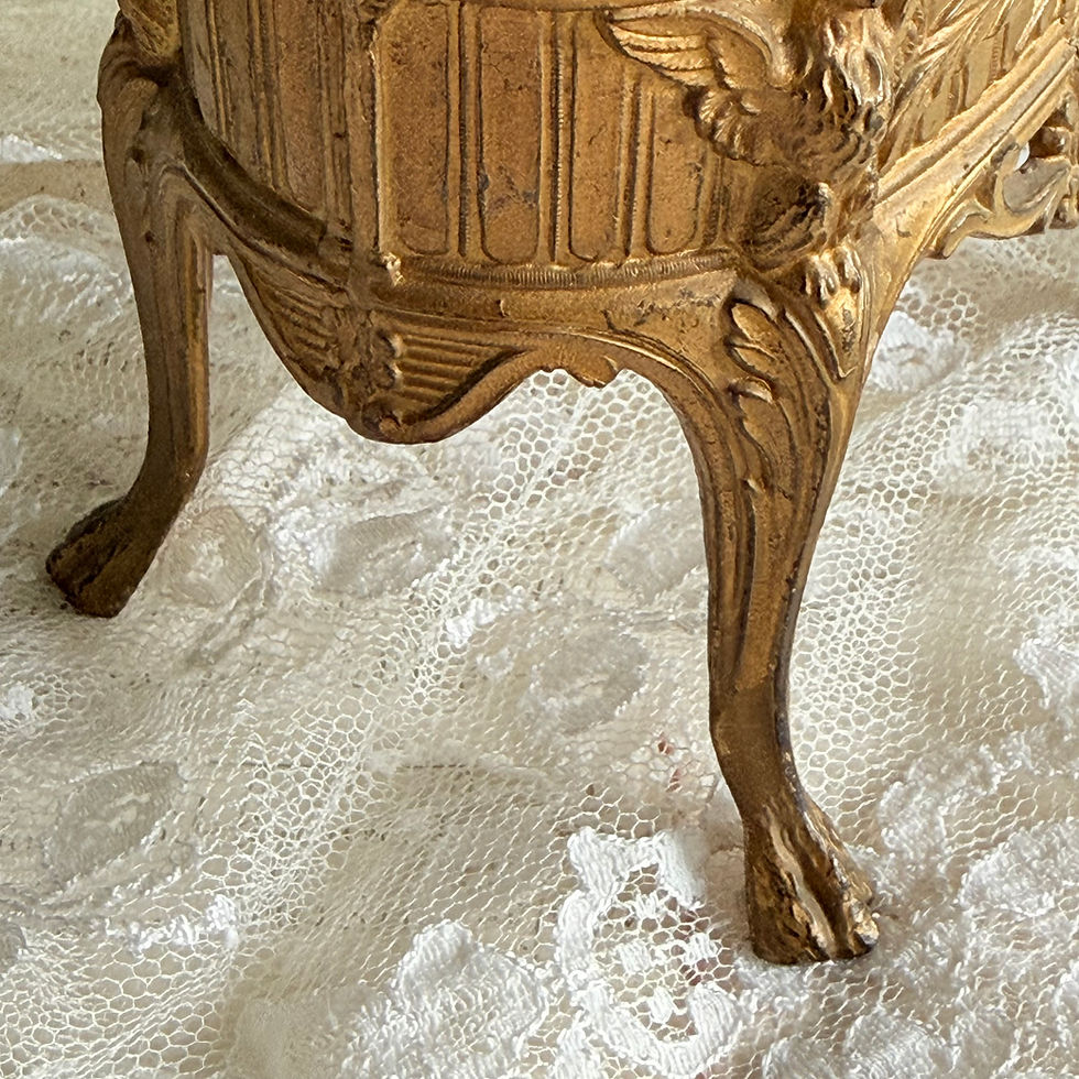 Miniature : Antique ormolu jewel box with original silk lining