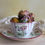 Miniature : Exquisite Luneville floral pink chocolate cup and saucer
