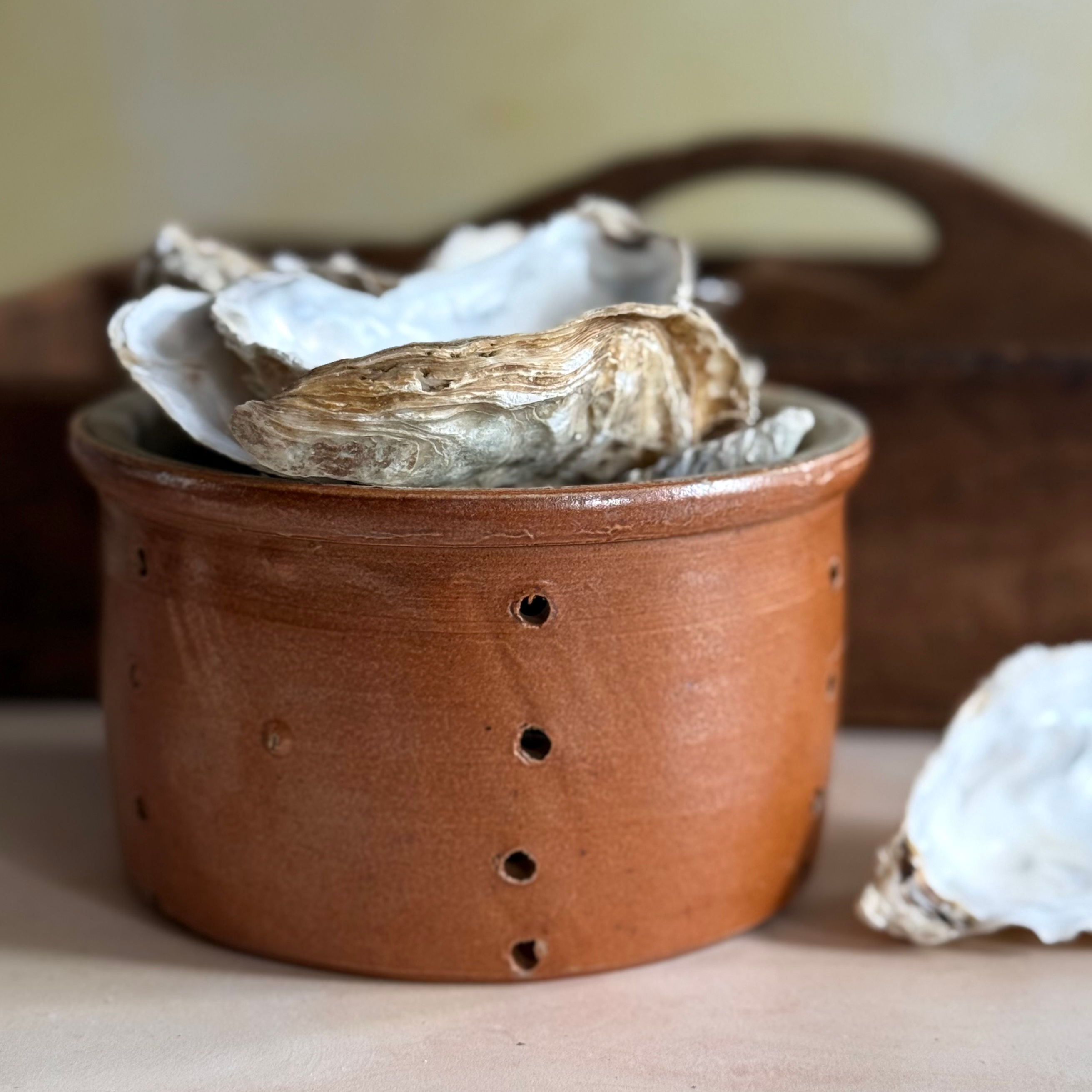Stoneware rustic faiselle cheese strainer