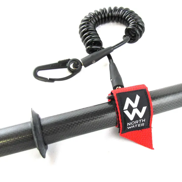 Coil Style Paddle Leash Attached to Paddle