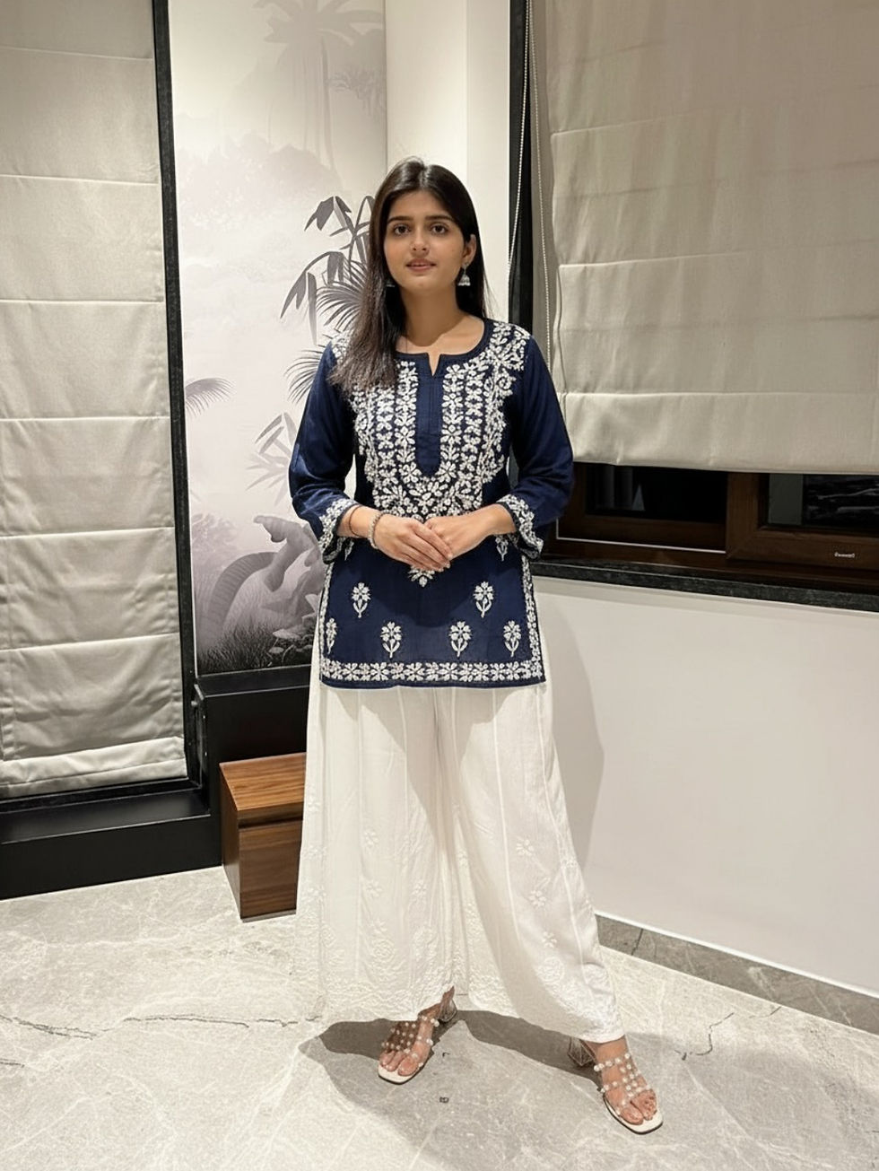 Thumbnail: Lavender modal chikankari short kurti – garden front view
