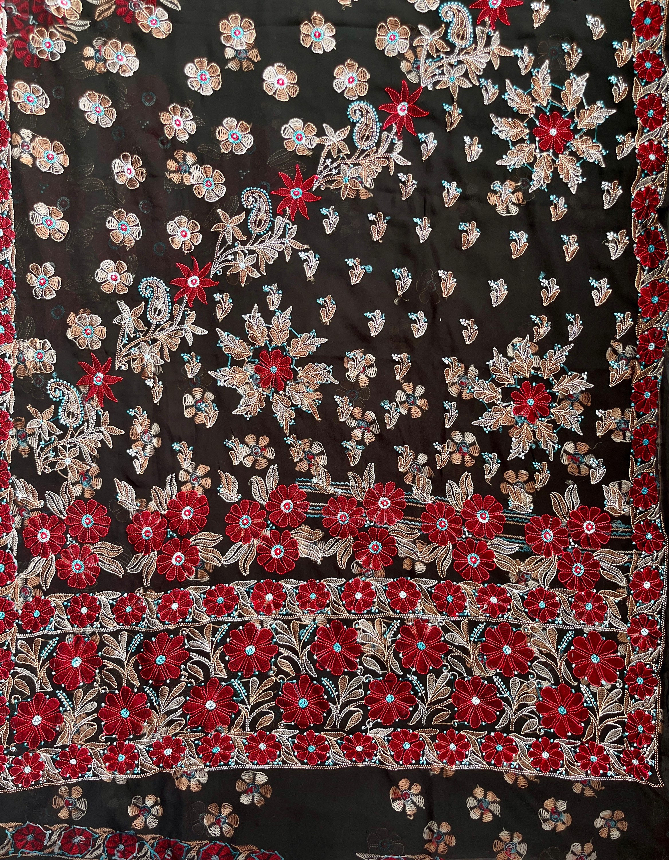 Black Chiffon Chikankari Resham Saree
