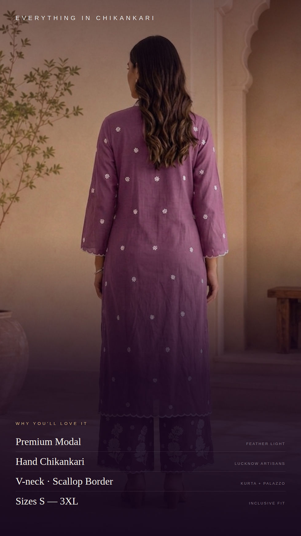mauve hand embroidered chikankari suit set premium modal lucknow