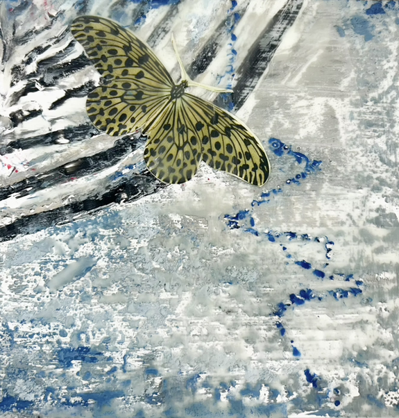 Encaustic artwork, heated beeswax mixed with colored pigments,  by Southern Maryland Artist, Cynthia Martin-Brennan