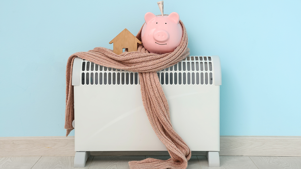 piggy bank, and toy home on top of the heating register with scarf wrapped around