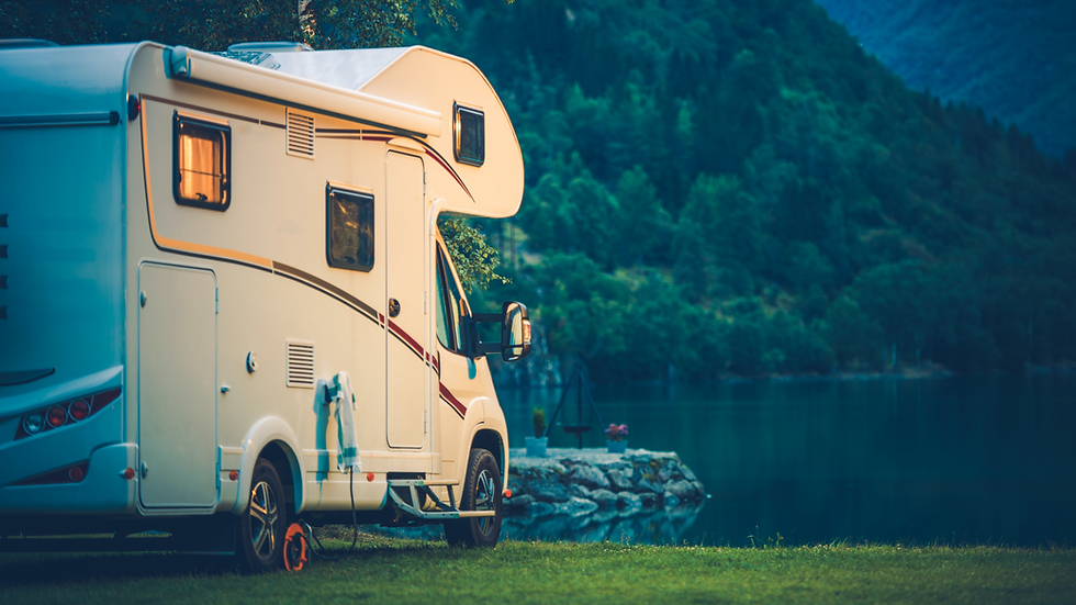 Summer RV camping lakeside